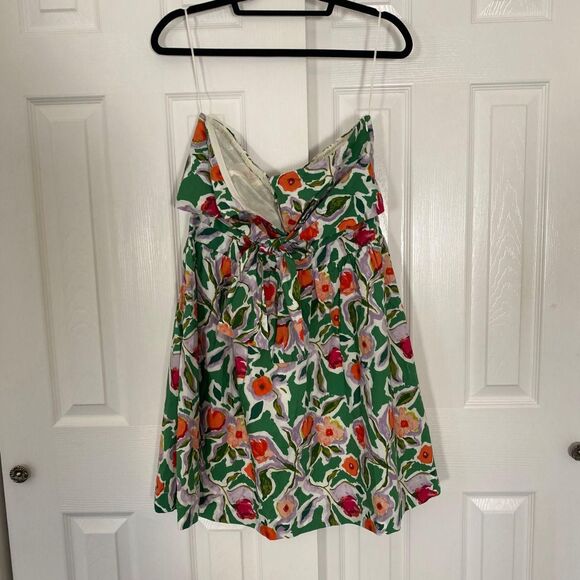 NWT English Factory Coquette Front Tie Green Multi Rose Flower Bustier Dress L - Picture 5 of 8